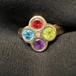 14kt Gold Multi-Gemstone & Diamond Accent Flower Women's Ring